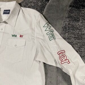 Wrangler Western Geometric Shirt Men 2XL White Logo Embroidered Pearl Snap NEW